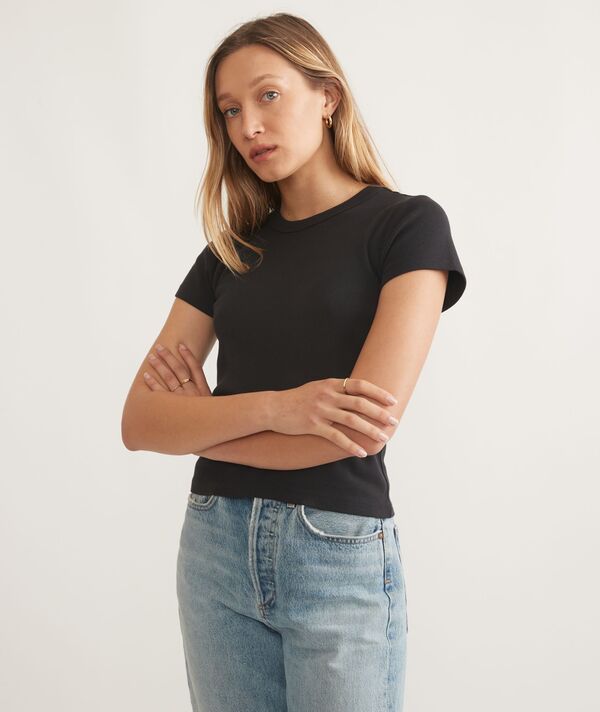 米国海兵隊員 座標軸 レディース トップス プルオーバー Marine Layer Women\u0027s Lexi Rib Sun-In Crew Tee Faded Black 黒いこと