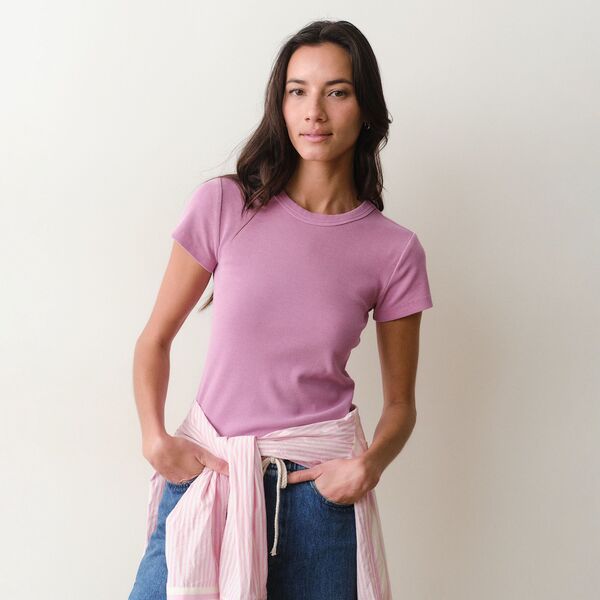 米国海兵隊員 座標軸 レディース トップス プルオーバー Marine Layer Women\u0027s Lexi Rib Sun-In Crew Tee Opera Mauve