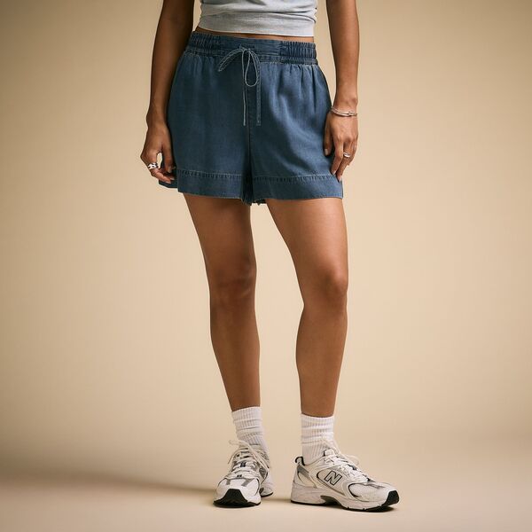 持ちはこび レディース ボトムス 二分の一ズボン下・さる股引き CALIA Women\u0027s Poplin Pieced Short Dark wash indigo インディゴ