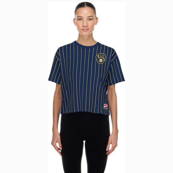 ニュー内鰓 レディース トップス プルオーバー New Era Women\u0027s Milwaukee Brewers Navy Throwback T-Shirt NoColor 米国海軍