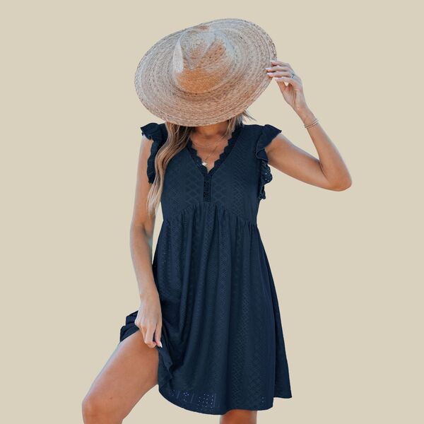 カップシー レディース トップス ワンピース ミニ Cupshe Women's Eyelet Cover-up Mini Dress Blue ブルー|ReVida 店