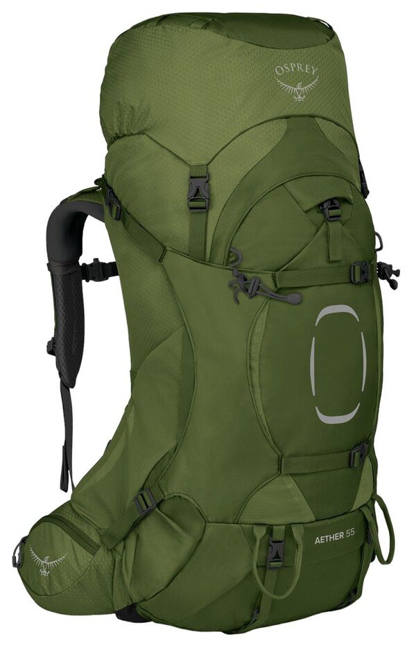 牡かき鳴らす メンズ 御徒面子 うしろ側容器に並べる・背嚢 Osprey Aether 55L Pack - Men\u0027s Garlic Mustard Green 洋芥子