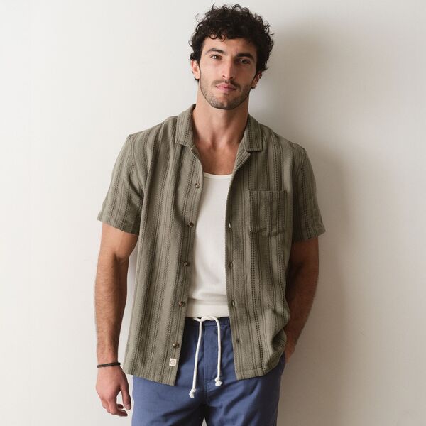 マリーン レイヤー メンズ トップス シャツ Marine Layer Men's Dobby Resort Short Sleeve Shirt Olive オリーブ｜ReVida 店