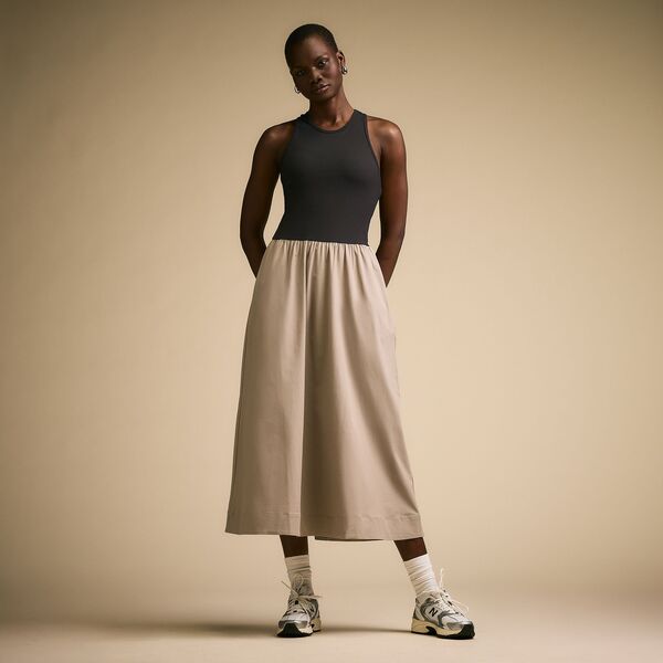キャリー レディース トップス ワンピース CALIA Women's Mixed Media Dress Pure Black/Khaki ブラック|ReVida 店