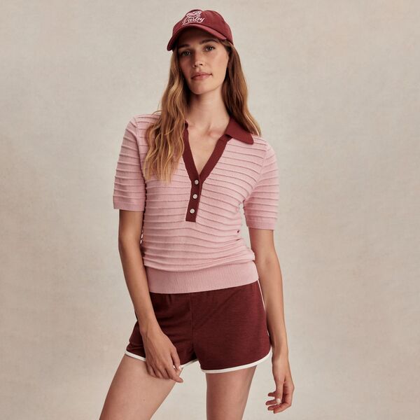 バーレイ レディース トップス ポロシャツ ニット Varley Women's Wren Knit Short Sleeve Polo Zephyr Mauve/Port｜ReVida 店