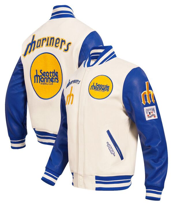 労働者階級標準尺度 メンズ アウター 上衣・上衣 羊毛 Pro Standard Men\u0027seattle Mariners Wool Varsity Jacket Cream 皮膚軟化剤