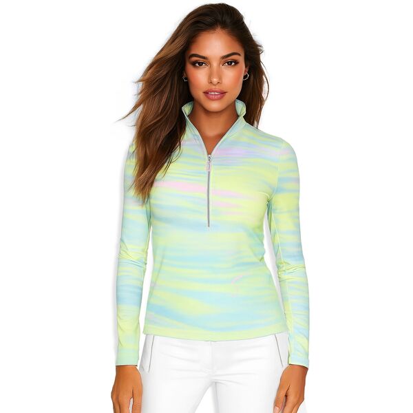 ジャイミーサドック レディース トップス シャツ プリント Jamie Sadock Women's Painted Sunset Sunsense Print Long Sleeve Zip Golf Shirt Happy｜ReVida 店