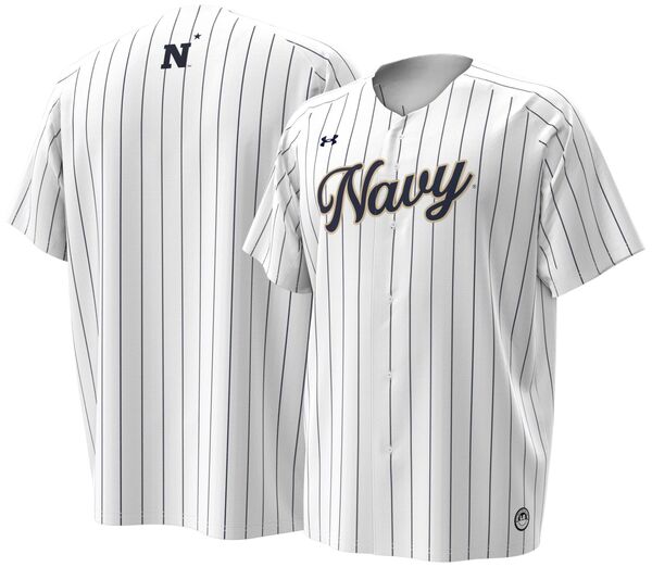アンダーアーマー メンズ トップス シャツ ジャージー Under Armour Men's Navy Midshipmen White Pinstripe Replica Baseball Jersey NoColor ホワイト|ReVida 店