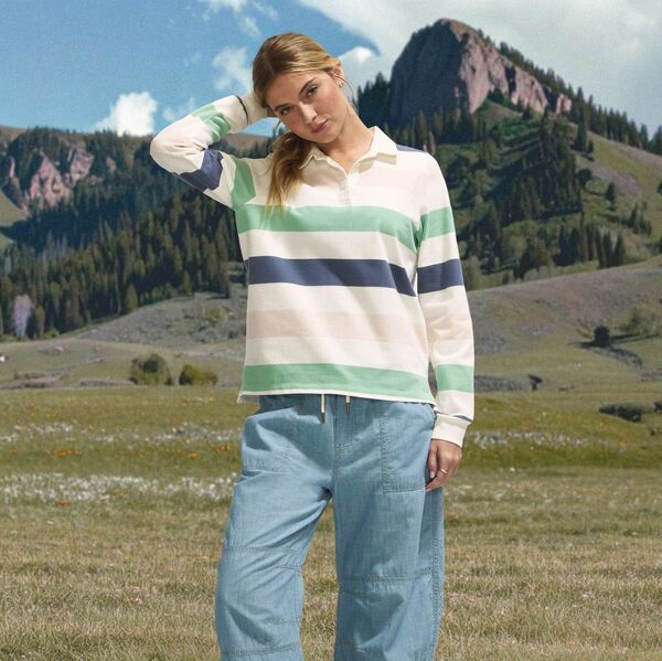 アルパインデザイン レディース トップス シャツ Alpine Design Women\'s Long Sleeve Rugby Shirteal/Pink/Blue Stripe ブルー｜ReVida 店