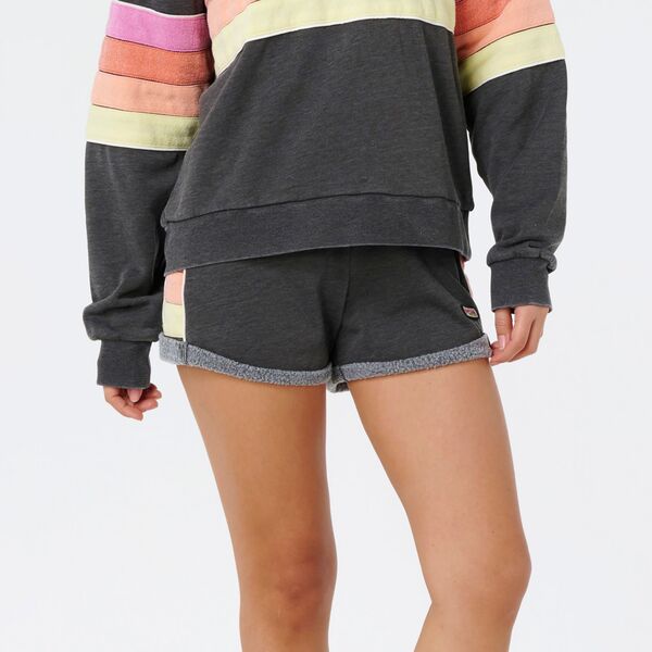 上唇長い巻き毛 レディース ボトムス 二分の一ズボン下・さる股引き フリース Rip Curl Women\u0027surf Revival Fleece Short Washed Black 黒いこと