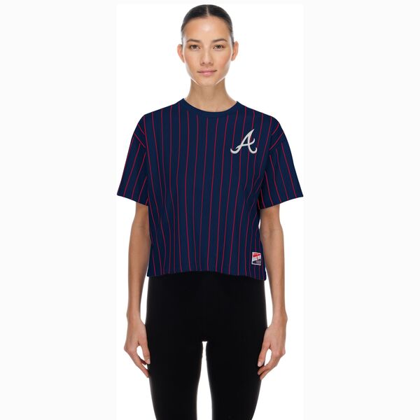 ニュー内鰓 レディース トップス ティーシャツ New Era Women\u0027s Atlanta Braves Navy Throwback T-Shirt NoColor 米国海軍