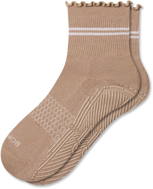 ボン二階建てバス レディース アンダーお召しもの ソックス Bombas Women\u0027studio Gripper Quarter Socks Maple Tan/White 白いこと