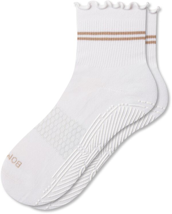 ボン二階建てバス レディース アンダーお召しもの ソックス Bombas Women\u0027studio Gripper Quarter Socks White/Maple Tan 白いこと
