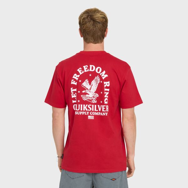 クイックシルバー メンズ トップス Tシャツ コットン Quiksilver Men's Freedom Ring Cotton T-Shirt Salsa|ReVida 店