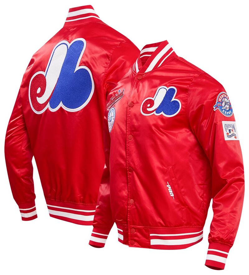 労働者階級標準尺度 メンズ アウター 上衣・上衣 繻子 Pro Standard Men\u0027s Montreal Expos Retro Rib Satin Jacket Red 赤いこと