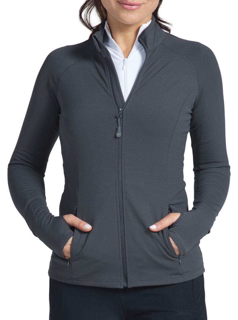 アイビークール レディース アウター 上衣・上衣 IBKUL Women\u0027s Performance Full-Zip Golf Jacket Charcoal 濃灰色