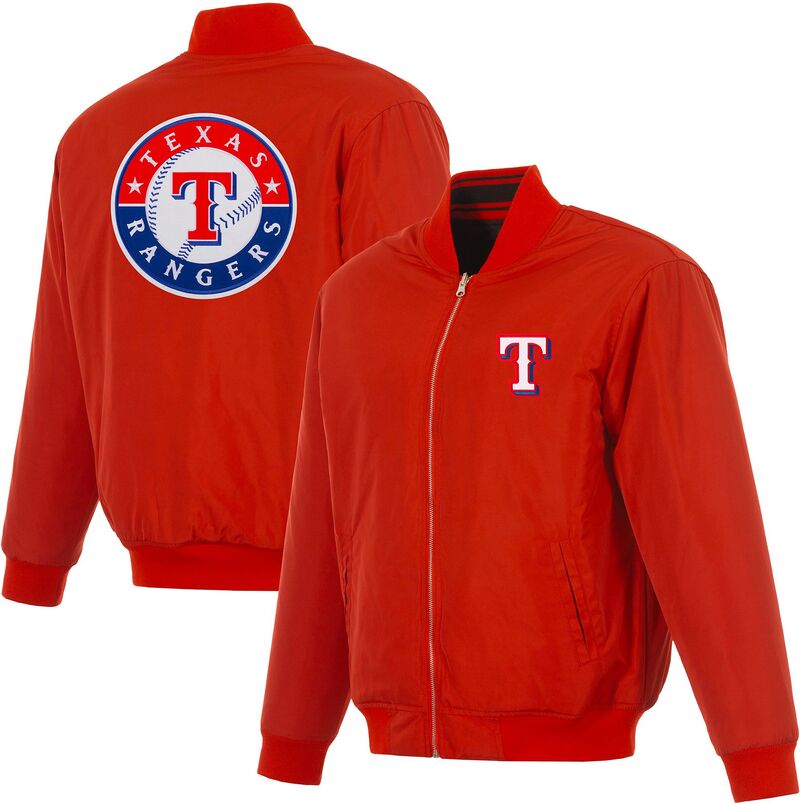 JH 目論む メンズ アウター 上衣・上衣 ナイロン JH Design Men\u0027s Texas Rangers Full-Zip Reversible Flight Red Nylon Jacket NoColor 赤いこと