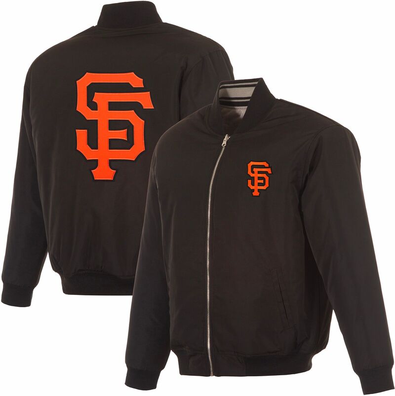 JH 目論む メンズ アウター 上衣・上衣 ナイロン JH Design Men\u0027san Francisco Giants Full-Zip Reversible Flight Black Nylon Jacket NoColor 黒いこと