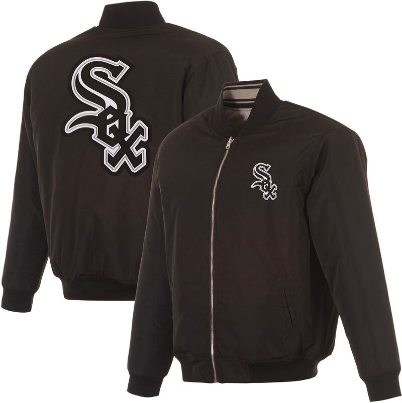 JH 目論む メンズ アウター 上衣・上衣 ナイロン JH Design Men\u0027s Chicago White Sox Full-Zip Reversible Flight Black Nylon Jacket NoColor 白いこと