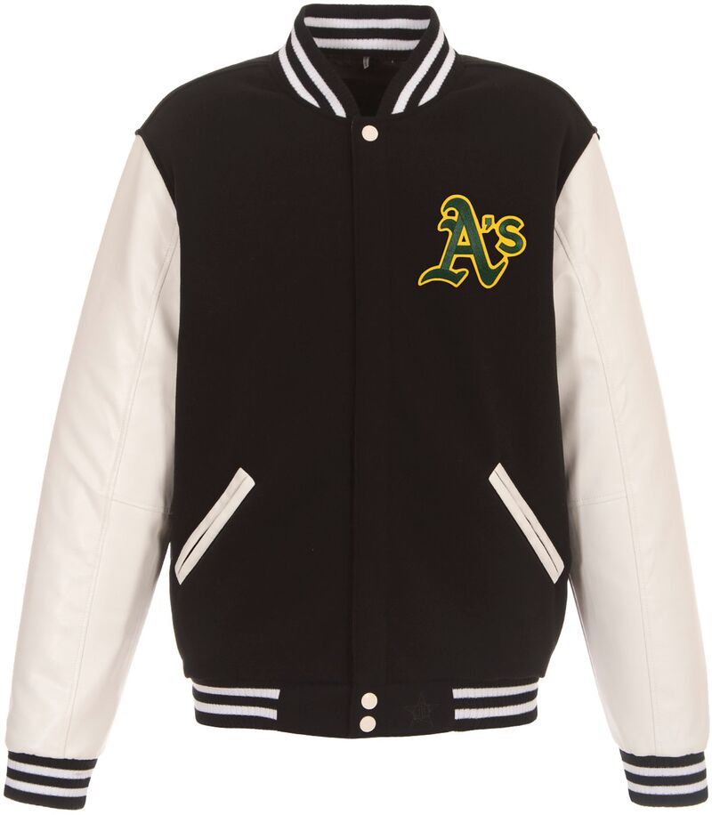 JH デザイン メンズ アウター ジャケット・ブルゾン JH Design Men's Oakland Athletics Black Reversible Varsity Jacket NoColor ブラック｜ReVida 店