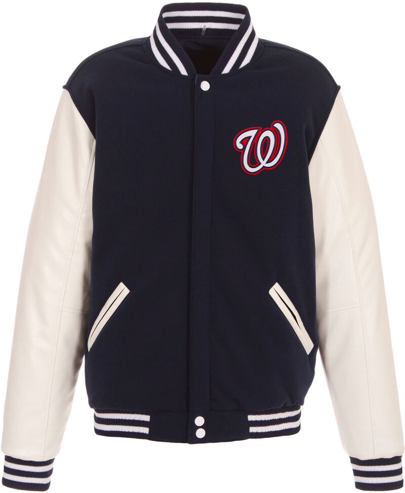 JH デザイン メンズ アウター ジャケット・ブルゾン JH Design Men's Washingtonationals Navy Reversible Varsity Jacket NoColor ネイビー｜ReVida 店