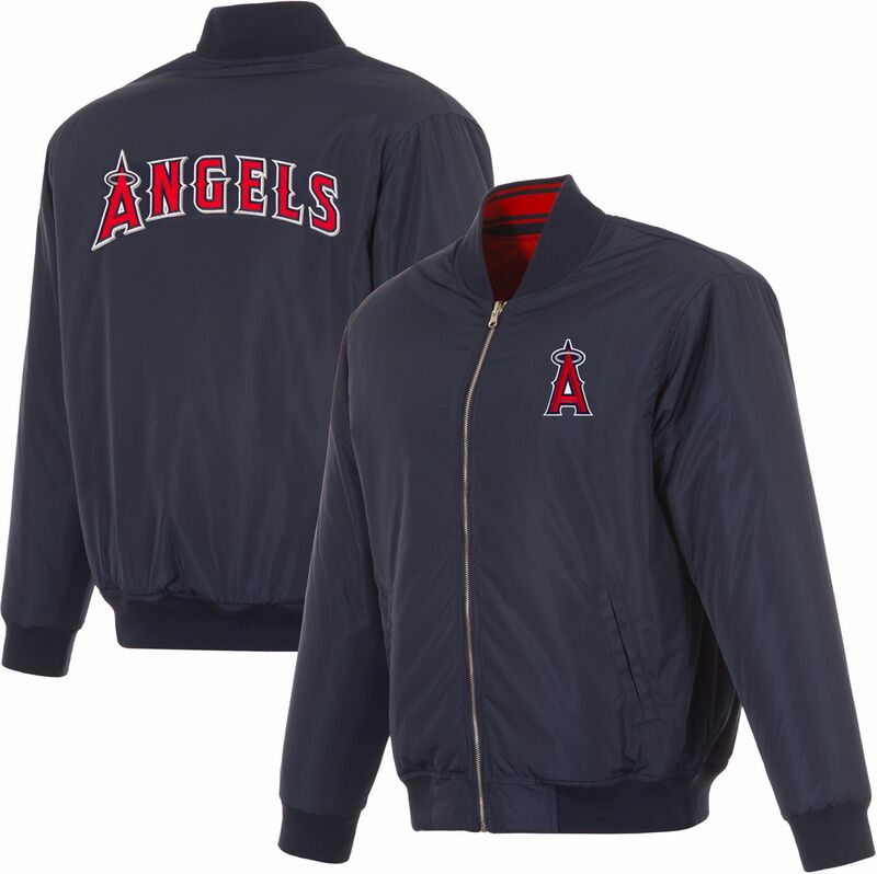 JH 目論む メンズ アウター 上衣・上衣 ナイロン JH Design Men\u0027s Los Angeles Angels Full-Zip Reversible Flight Navy Nylon Jacket NoColor 米国海軍