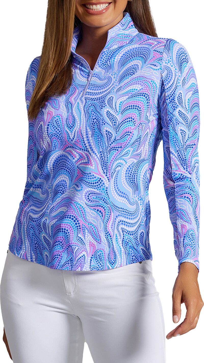 アイビークール レディース トップス プルオーバー モックネック 刷り上げる IBKUL Women\u0027s Rebecca Print Long Sleeve Mock Neck Golf 1/4 Zip Shirt Lavendar