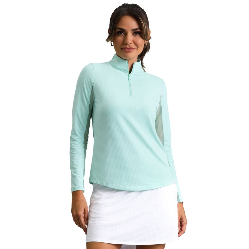 アイビークール レディース トップス プルオーバー モックネック IBKUL Women\u0027solid Mock Neck Zip Long Sleeve Golf Shirt Pool Party