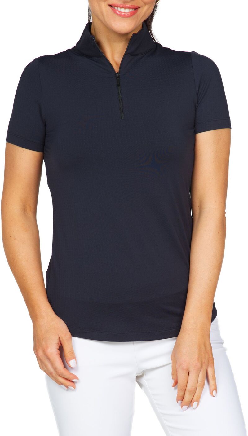 アイビークール レディース トップス スポーツシャツ モックネック IBKUL Women\u0027short Sleeve Mock Neck Golf Polo Black 黒いこと