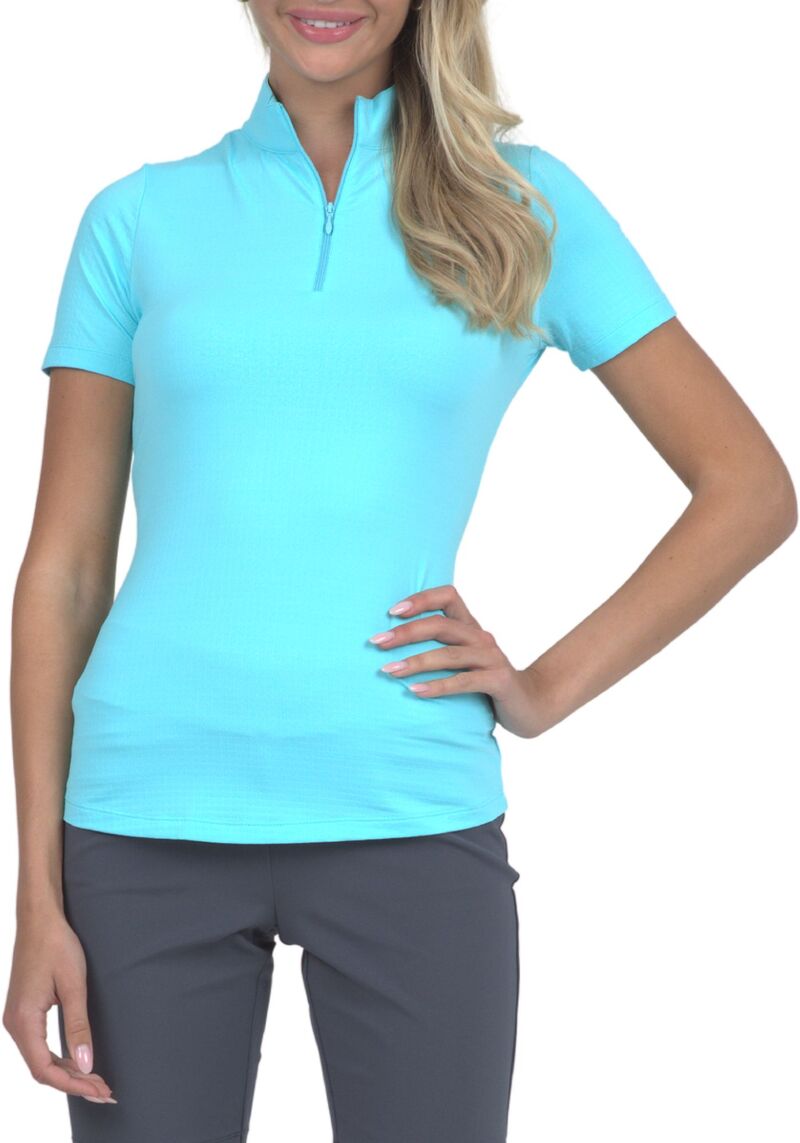 アイビークール レディース トップス スポーツシャツ モックネック IBKUL Women\u0027short Sleeve Mock Neck Golf Polo Seafoam