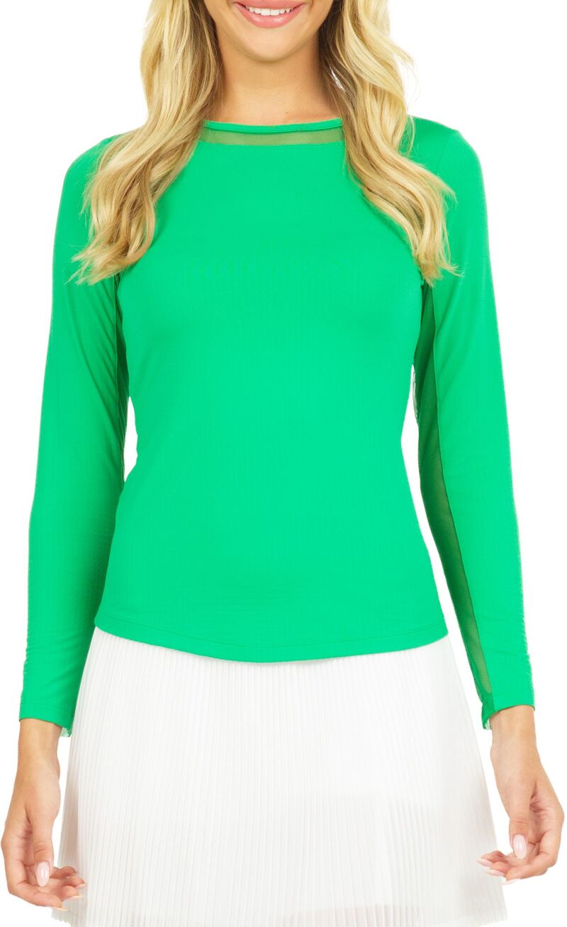 アイビークール レディース トップス プルオーバー 労働者の一団のど首 メッシュ IBKUL Women\u0027s Long Sleeve Mesh Crewneck Green 緑であること