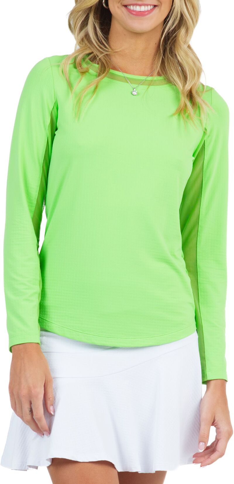 アイビークール レディース トップス プルオーバー 労働者の一団のど首 メッシュ IBKUL Women\u0027s Long Sleeve Mesh Crewneck Lime 菩提樹