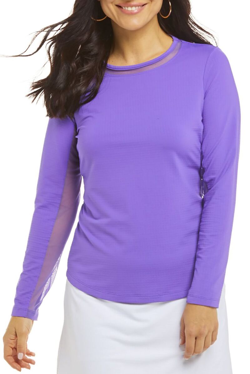 アイビークール レディース トップス プルオーバー 労働者の一団のど首 メッシュ IBKUL Women\u0027s Long Sleeve Mesh Crewneck Plum 酸桃