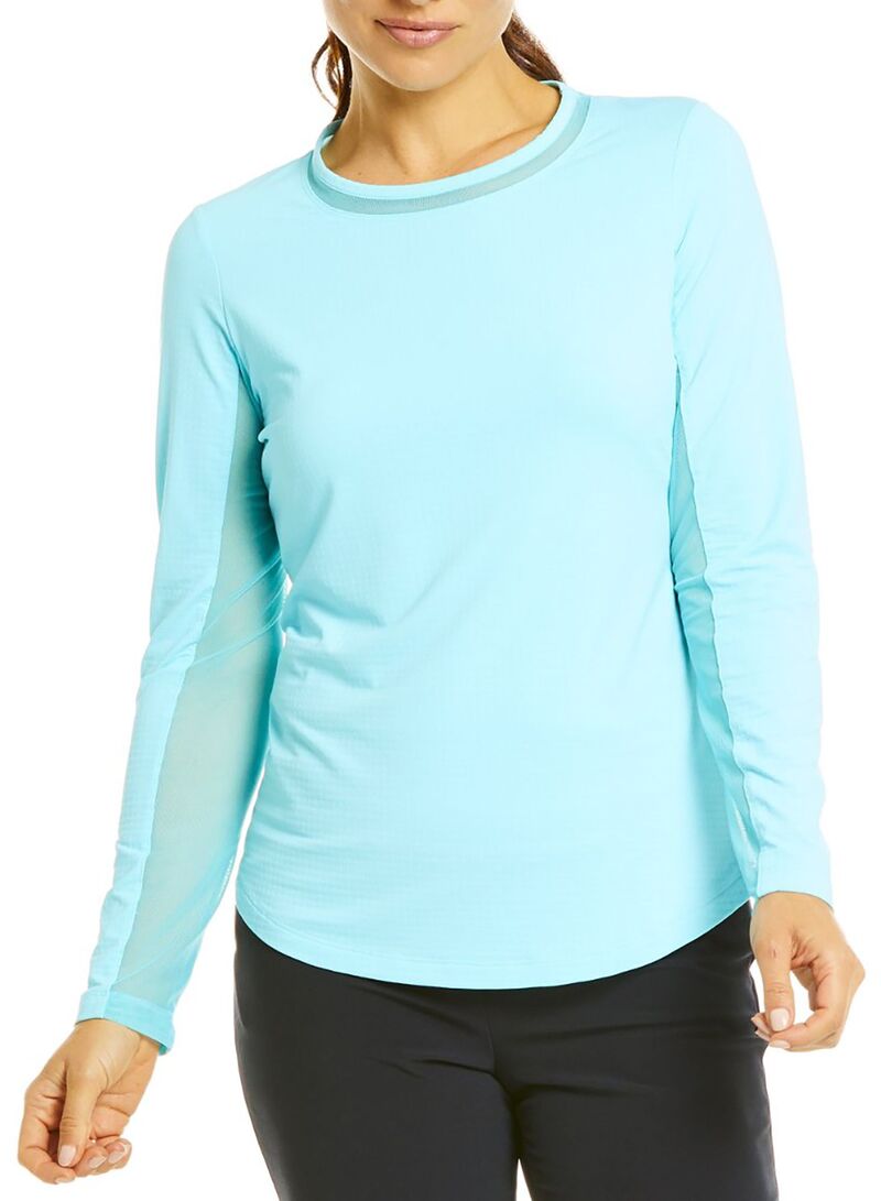 アイビークール レディース トップス プルオーバー 労働者の一団のど首 メッシュ IBKUL Women\u0027s Long Sleeve Mesh Crewneck Seafoam