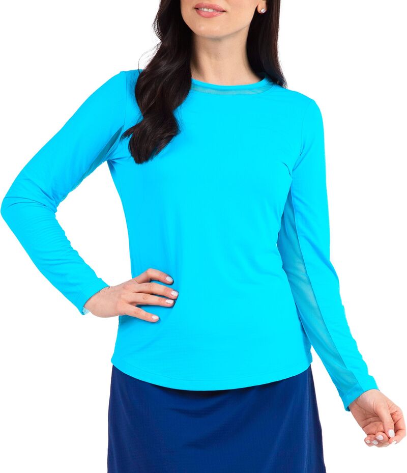 アイビークール レディース トップス プルオーバー 労働者の一団のど首 メッシュ IBKUL Women\u0027s Long Sleeve Mesh Crewneck Turquoise 青緑色