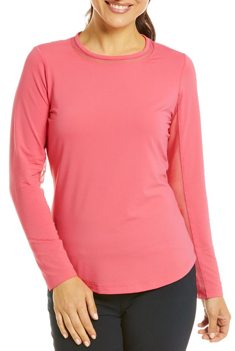 アイビークール レディース トップス プルオーバー 労働者の一団のど首 メッシュ IBKUL Women\u0027s Long Sleeve Mesh Crewneck Watermelon