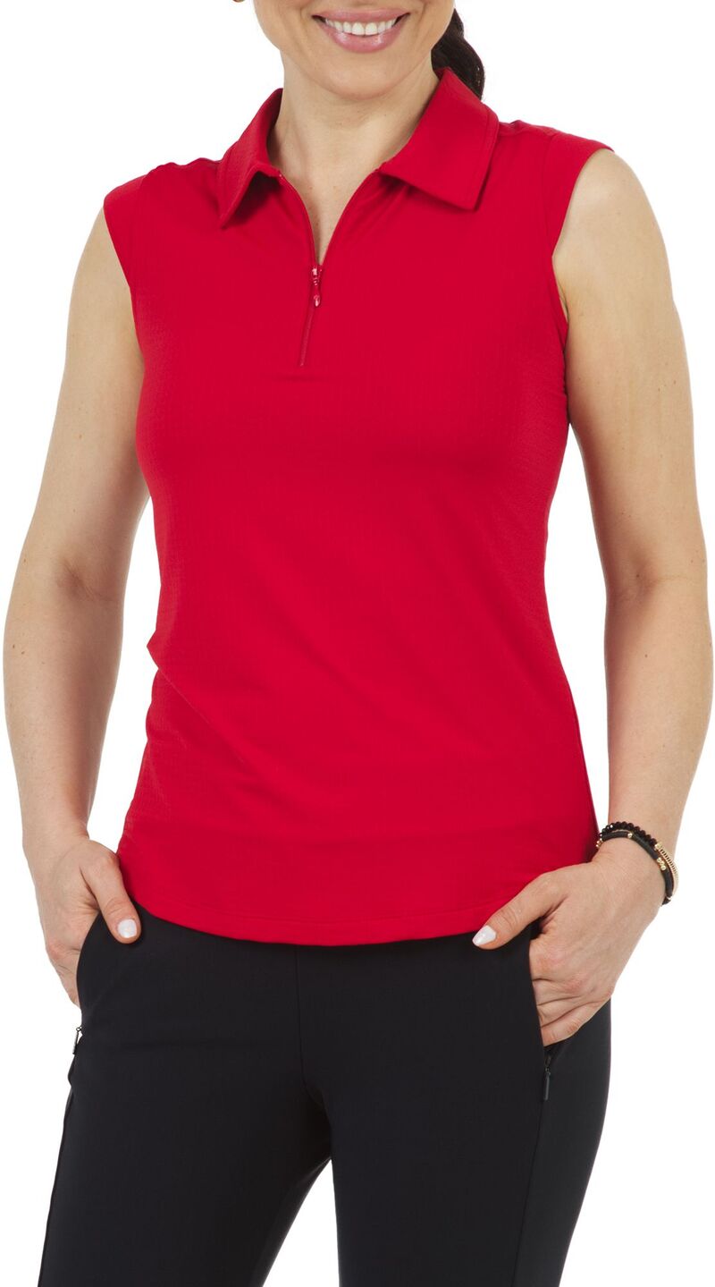 アイビークール レディース トップス スポーツシャツ ノースリーブ IBKUL Women\u0027sleeveless 1/4 Zip Golf Polo Red 赤いこと