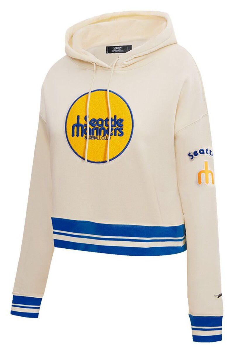 労働者階級標準尺度 レディース アウター パーカー・スウェット クロップド フリース Pro Standard Women\u0027seattle Mariners Retro Cropped Fleece Hoodie Cream 皮膚軟化剤