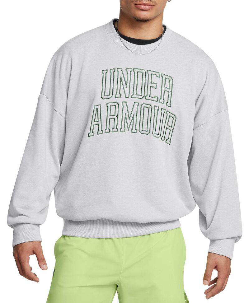 アンダーアーマー メンズ アウター パーカー・スウェット パイル プルオーバー Under Armour Men\u0027s Icon Heavyweight French Terry Oversized Sweatshirt Mod Gray Lt Hr/Forest Grn 薄墨色