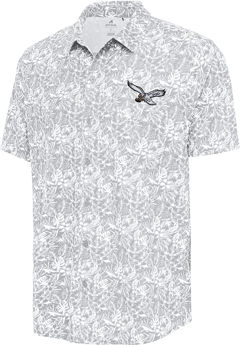アンティグア メンズ トップス ティーシャツ 名取り草落ち込む Antigua Men\u0027s Philadelphia Eagles Grey Resort Button Down Short Sleeve Shirt NoColor 薄墨色
