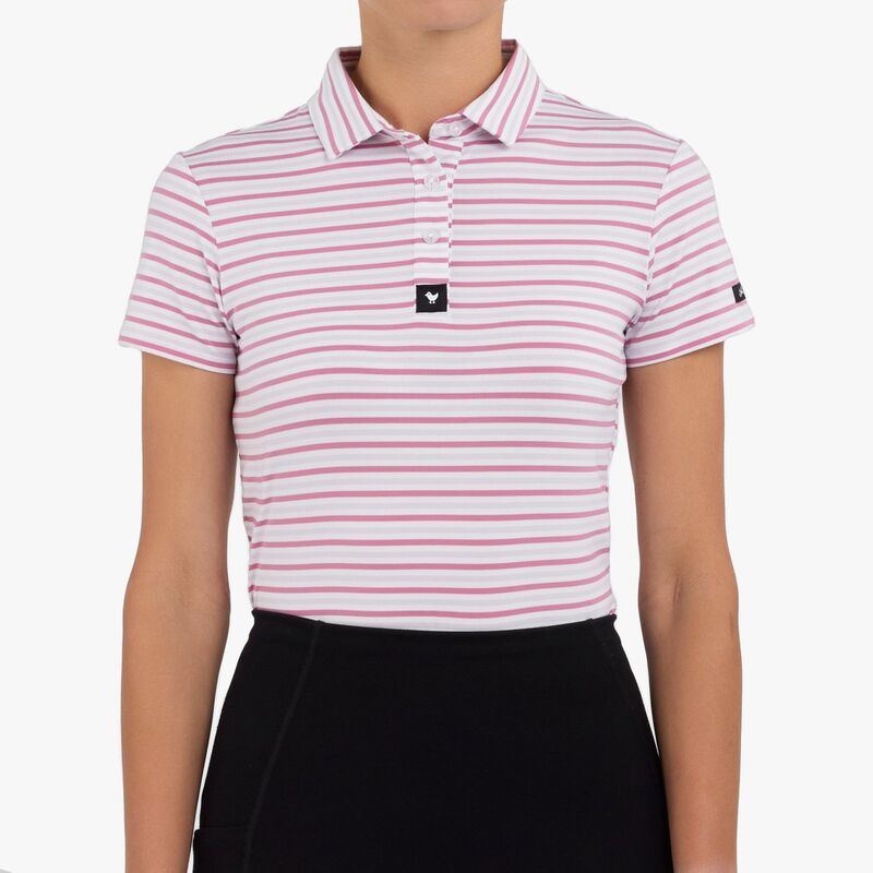 バッドバーディー レディース トップス スポーツシャツ Bad Birdie Women\u0027striped Short Sleeve Core Performance Golf Polo Stripe Right - Foxglove/Lavender ラベンダー