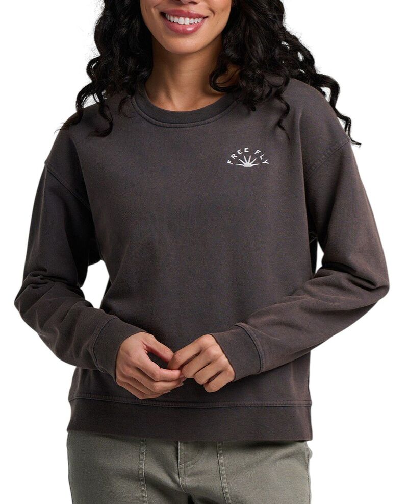 無償性 飛球 レディース アウター パーカー・スウェット プルオーバー フリース Free Fly Women\u0027sunburst Fleece Crew Sweatshirt Black Sand Wash 黒いこと
