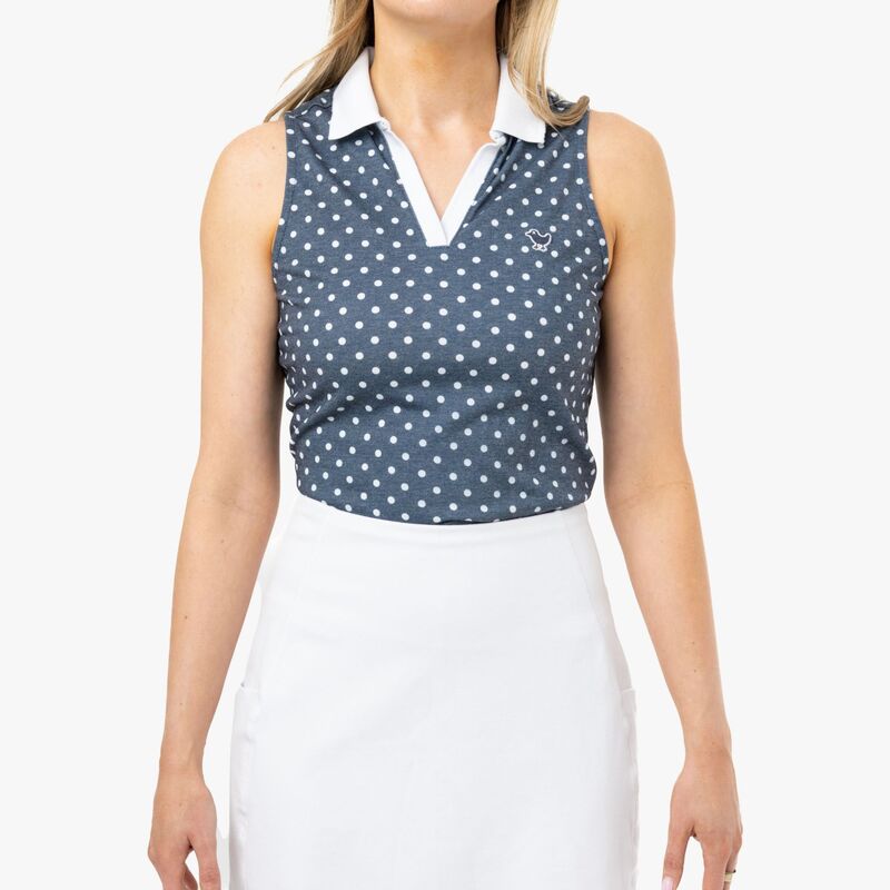 バッドバーディー レディース トップス スポーツシャツ ノースリーブ Bad Birdie Women\u0027sleeveless Johnny Collar Golf Polo Dots - Dark Navy 米国海軍