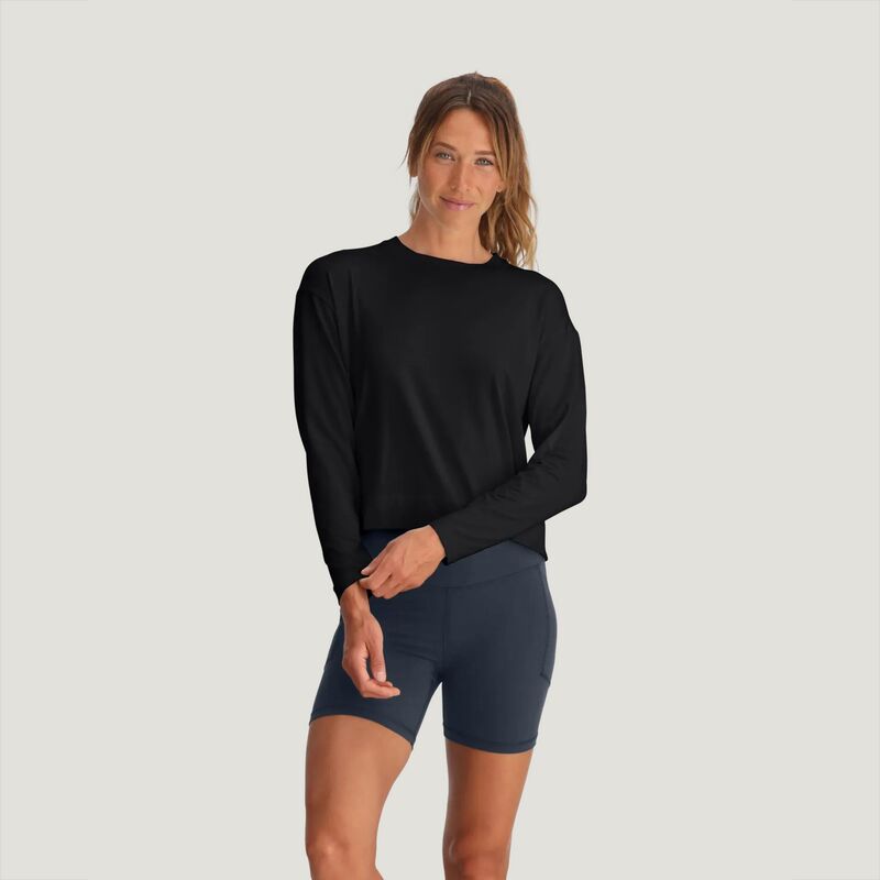 無償性 飛球 レディース トップス プルオーバー Free Fly Women\u0027s Bamboo Shade Crossover Long Sleeve Top Black 黒いこと