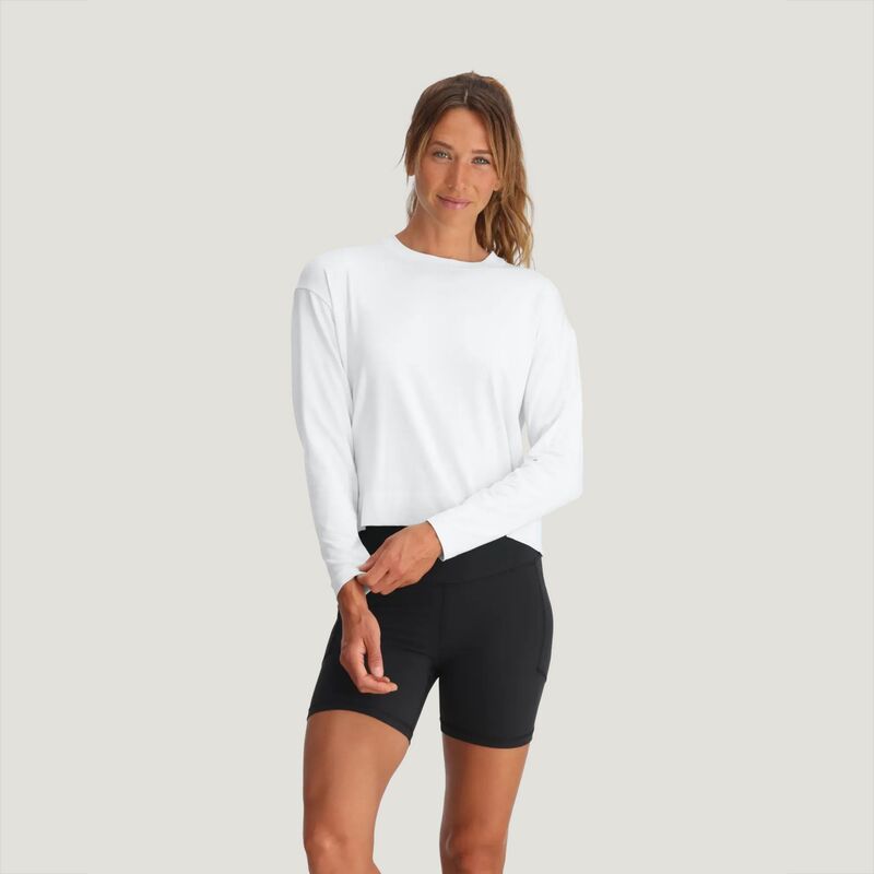 無償性 飛球 レディース トップス プルオーバー Free Fly Women\u0027s Bamboo Shade Crossover Long Sleeve Top Bright White 白いこと