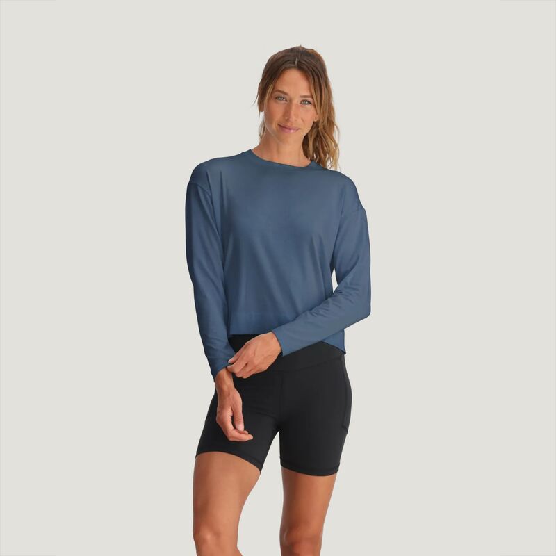 無償性 飛球 レディース トップス プルオーバー Free Fly Women\u0027s Bamboo Shade Crossover Long Sleeve Topacific Blue 青碧