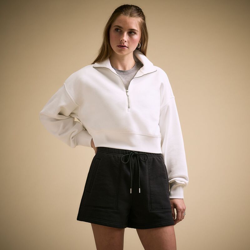 キャリー レディース アウター ジャケット・ブルゾン コットン クロップド フリース CALIA Women's Washed Cotton Fleece Cropped 1/2 Zipure White ホワイト｜ReVida 店