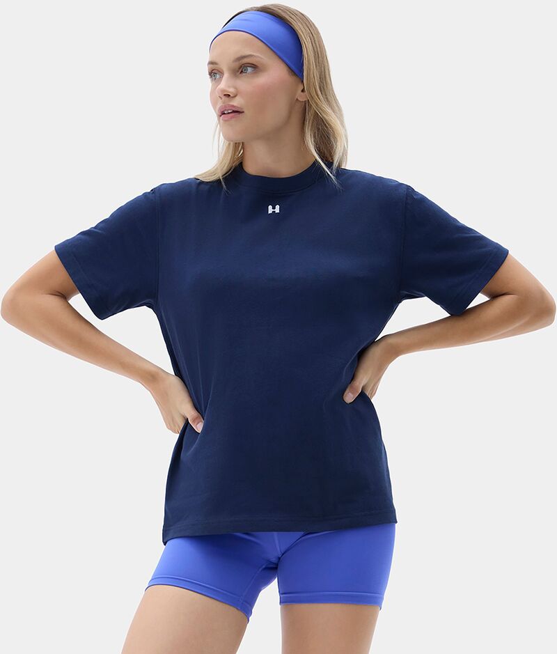 ハーフデイズ レディース トップス ティーシャツ ロゴタイプ Halfdays Women\u0027s Oversized Logo T-Shirt Navy 米国海軍