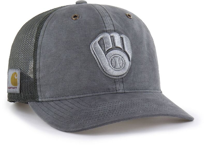 鉄道車両ハート型 レディース 佩び物 かぶり笠 Carhartt x 47 Carhartt x \u002747 Adult Milwaukee Brewers Charcoal Dyed Trucker Adjustable Hat NoColor 濃灰色