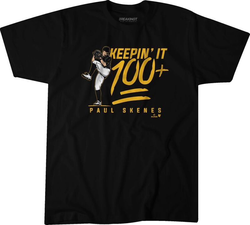 ブレイキング T メンズ トップス ティーシャツ グラフィック BreakingT Men\u0027s Pittsburgh Pirates Paul Skenes \u0027100\u0027 Black Graphic T-Shirt NoColor 黒いこと